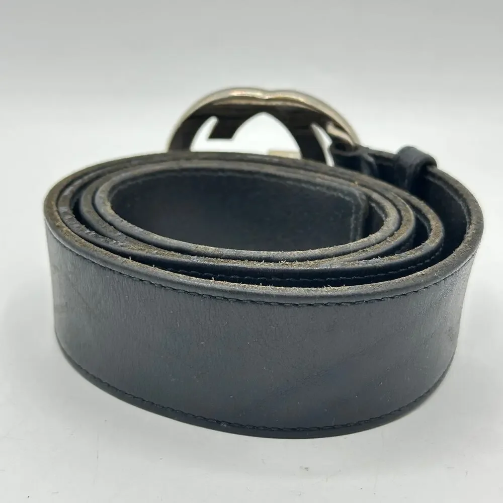 GUCCI Interlocking GG Buckle Leather Silver Black Sz 100/40 $595